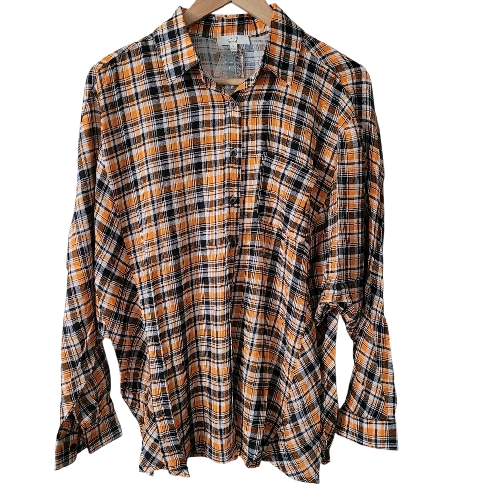Easel oversized long sleeve button-down tunic plaid shirt NWT - Picture 7 of 12
